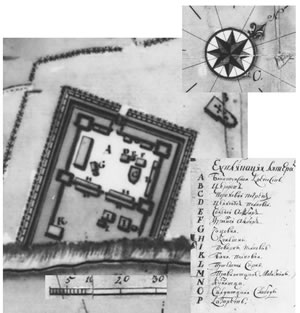 Рис. 5. Фрагмент плана Бийской крепости 1748 г. АГКМ НВФ № 388.